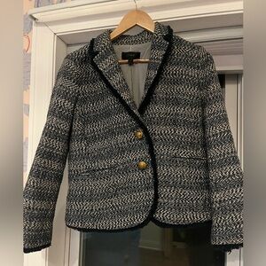 J. Crew Women's Navy and White Tweed Blazer - Lady Jacket - Size 8 - Gold Button
